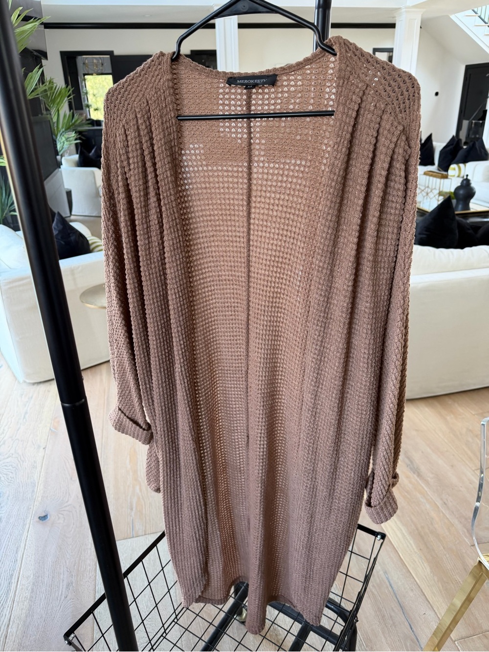 Mossimo Supply Co. Open-Front Waffle Knit Cardigan in Brown